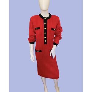 Vintage 1970s Red Knit Sweater Dress by LF Industries
